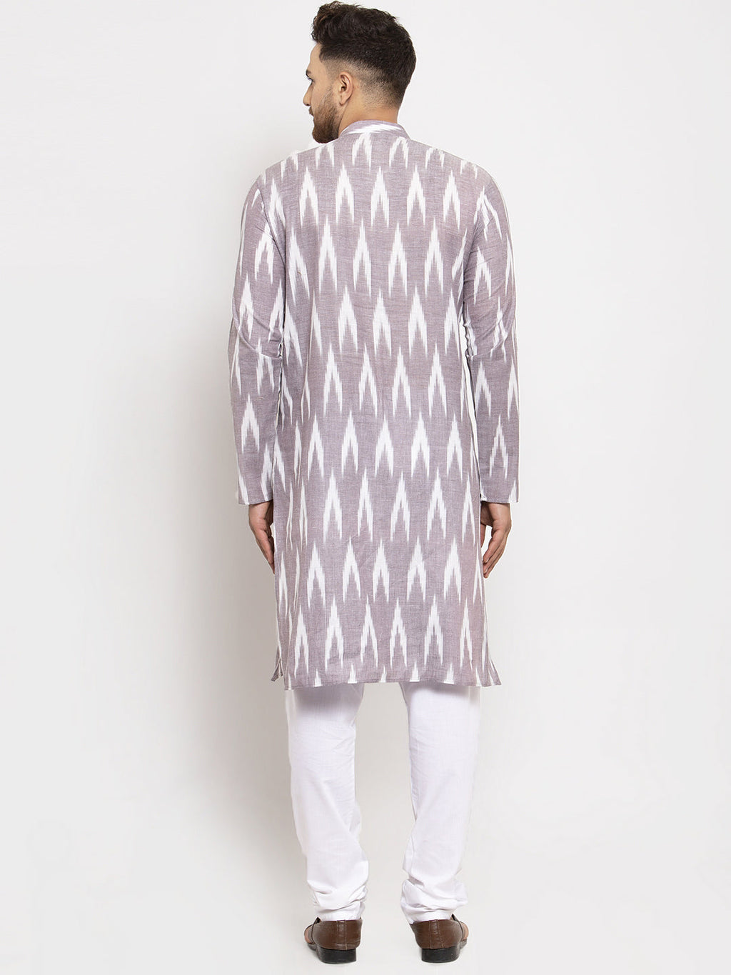 Jompers Men Grey Woven Design Ikkat Straight Kurta with Churidar | Grocsy