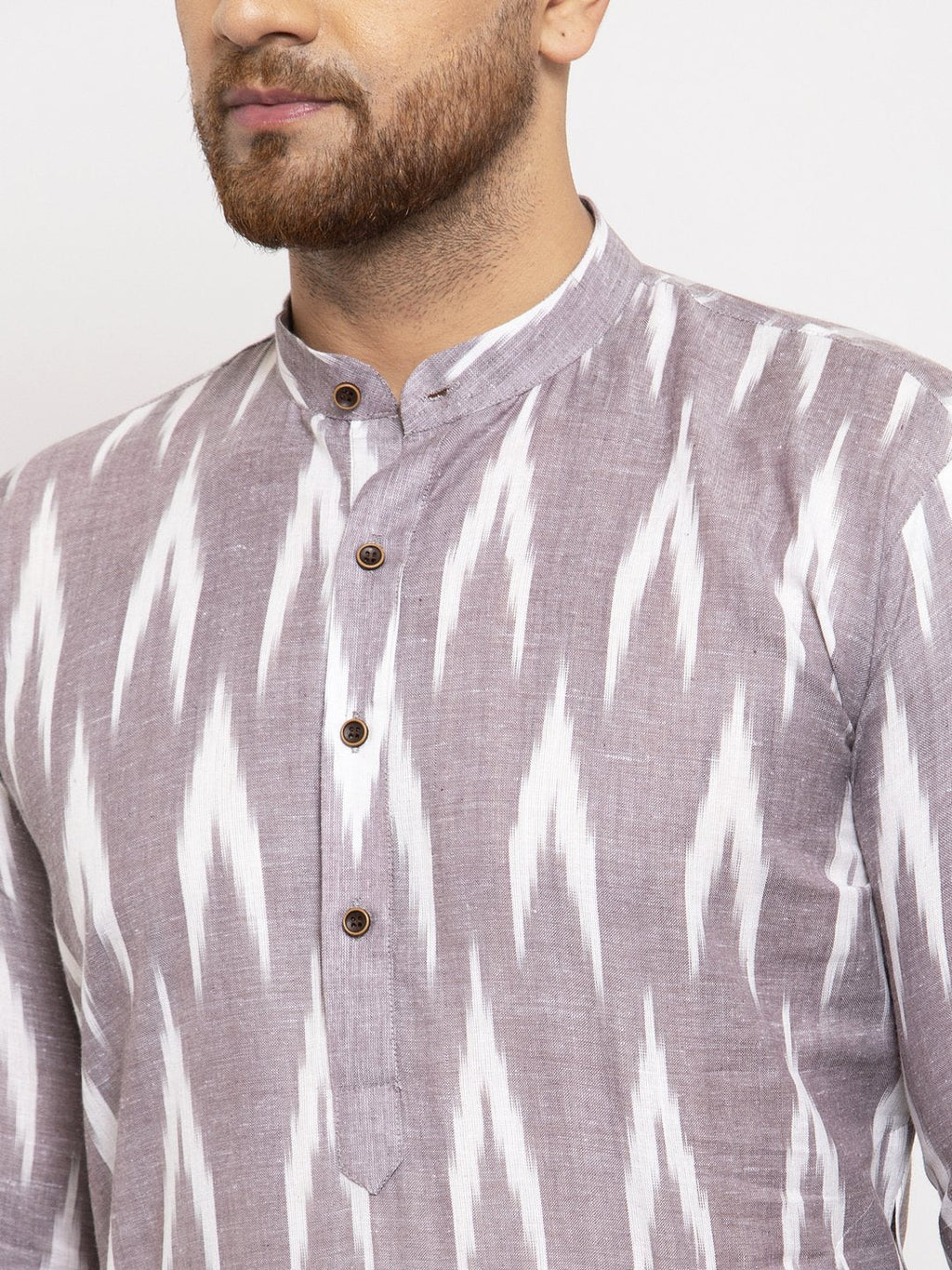 Jompers Men Grey Woven Design Ikkat Straight Kurta Only | Grocsy