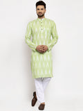 Jompers Men Lime Green Woven Design Ikkat Straight Kurta with Churidar | Grocsy