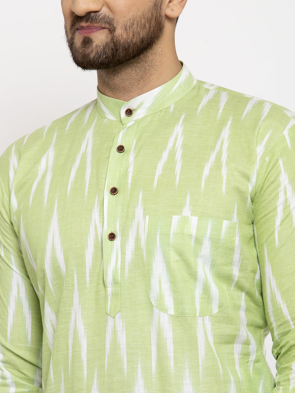 Jompers Men Lime Green Woven Design Ikkat Straight Kurta with Churidar | Grocsy