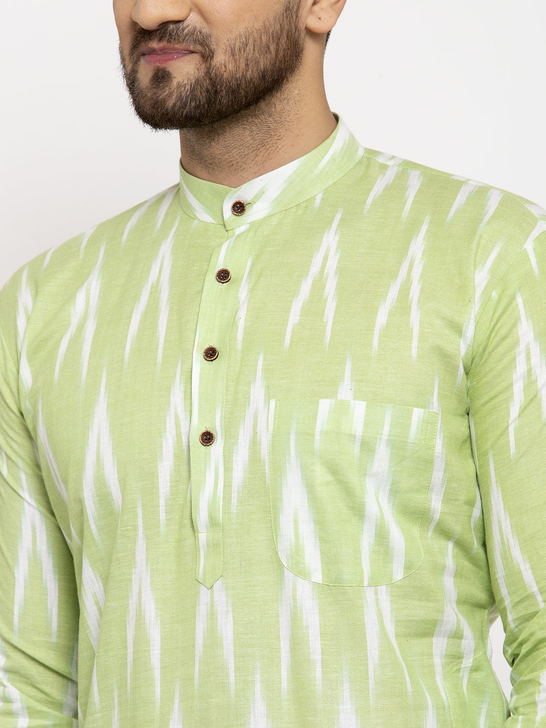 Jompers Men Lime Green Woven Design Ikkat Straight Kurta with Churidar | Grocsy
