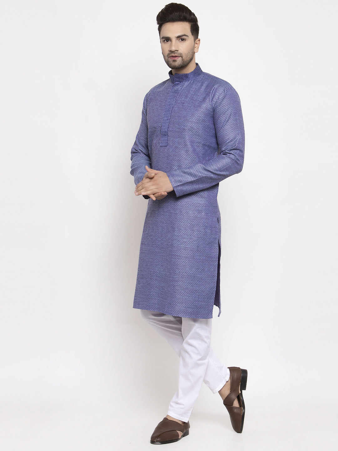 Jompers Men Blue Embroidered Kurta with Pyjamas | Grocsy