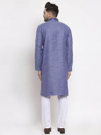 Jompers Men Blue Embroidered Kurta with Pyjamas | Grocsy
