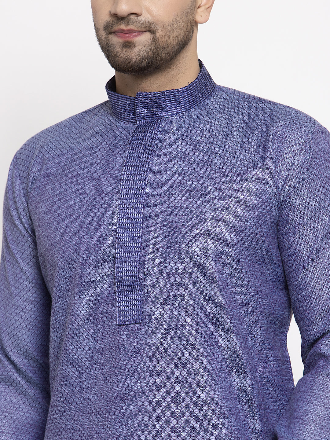 Jompers Men Blue Embroidered Kurta with Pyjamas | Grocsy