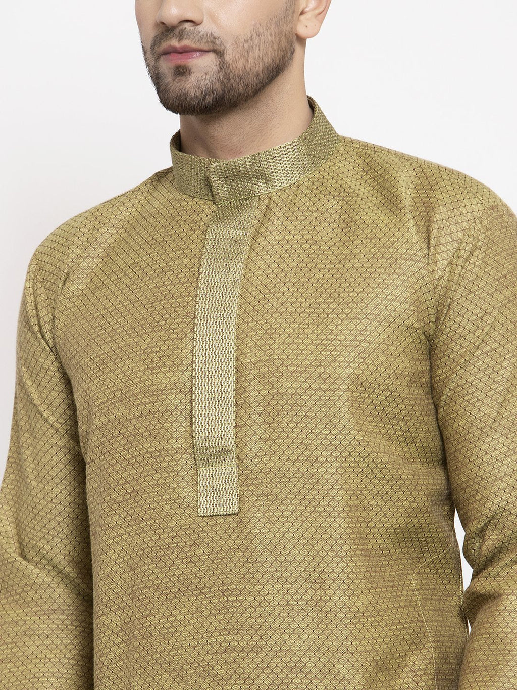Jompers Men Olive Green Embroidered Kurta Only | Grocsy