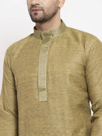 Jompers Men Olive Green Embroidered Kurta Only | Grocsy