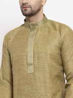Jompers Men Olive Green Embroidered Kurta with Pyjamas | Grocsy