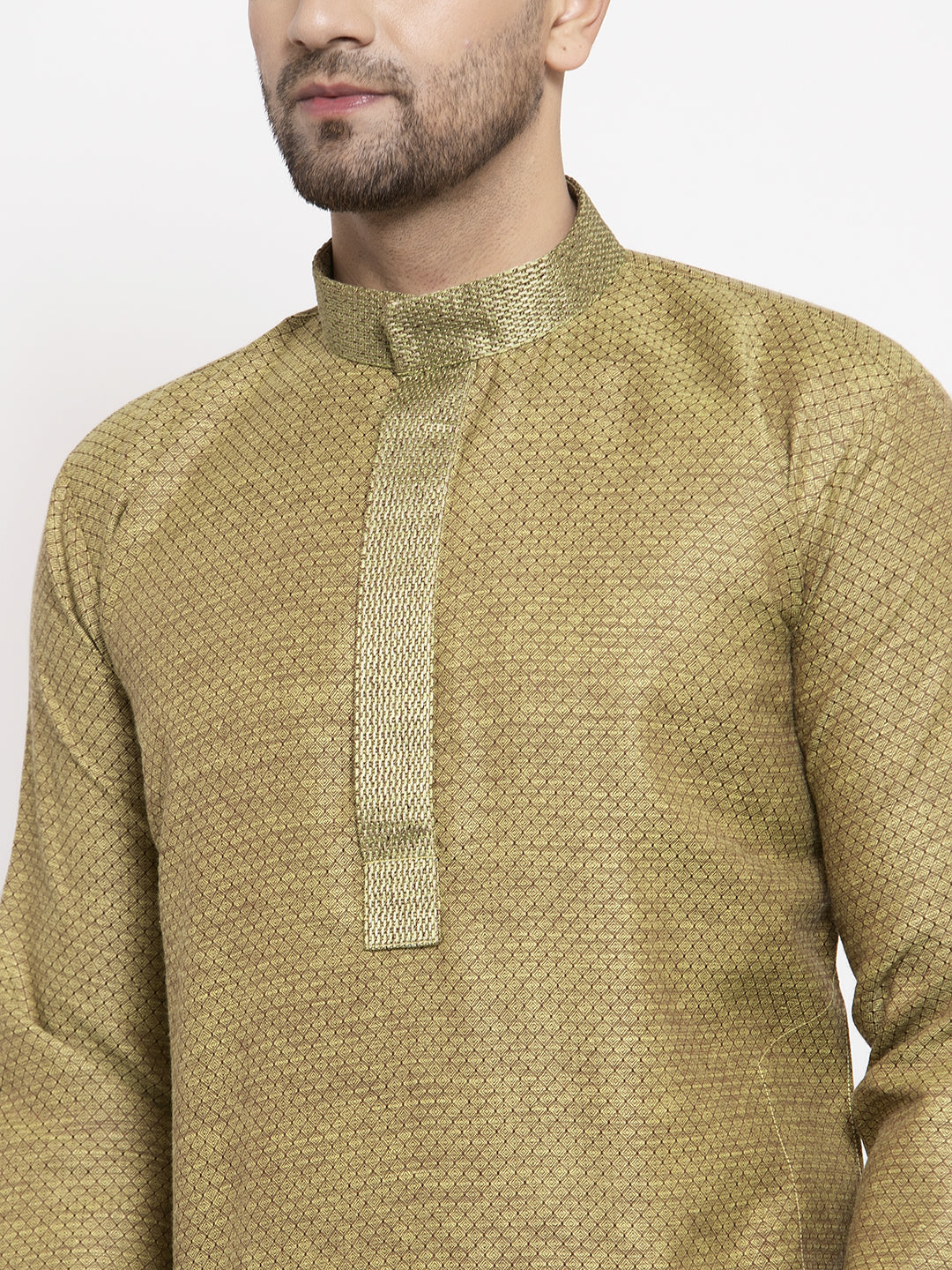 Jompers Men Olive Green Embroidered Kurta with Pyjamas | Grocsy