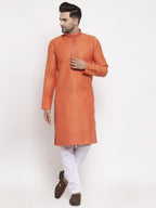 Jompers Men Orange Embroidered Kurta Only | Grocsy