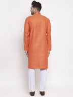 Jompers Men Orange Embroidered Kurta Only | Grocsy