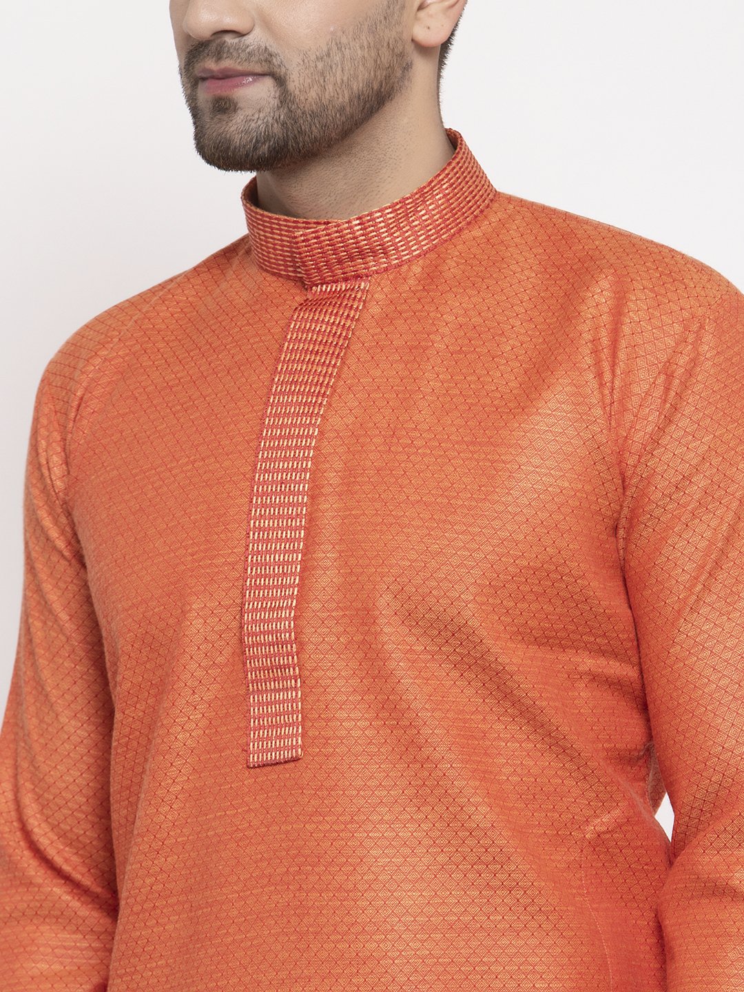 Jompers Men Orange Embroidered Kurta Only | Grocsy