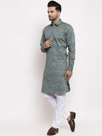 Jompers Men Green And White Woven Design Kurta with Pyjamas | Grocsy