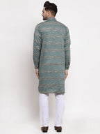 Jompers Men Green And White Woven Design Kurta with Pyjamas | Grocsy