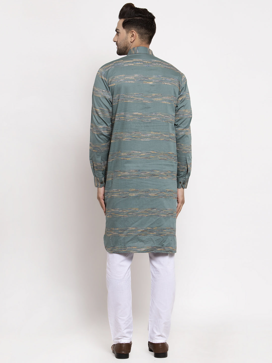 Jompers Men Green And White Woven Design Kurta with Pyjamas | Grocsy