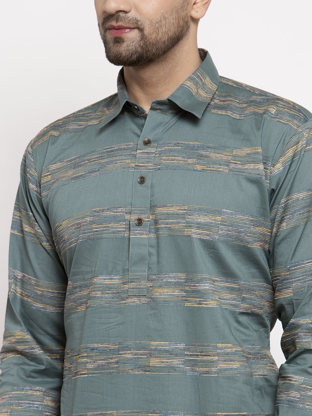 Jompers Men Green And White Woven Design Kurta with Pyjamas | Grocsy