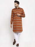 Jompers Men Mustard And White Woven Design Kurta with Pyjamas | Grocsy