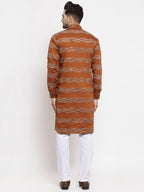 Jompers Men Mustard And White Woven Design Kurta with Pyjamas | Grocsy