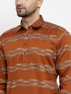 Jompers Men Mustard And White Woven Design Kurta with Pyjamas | Grocsy