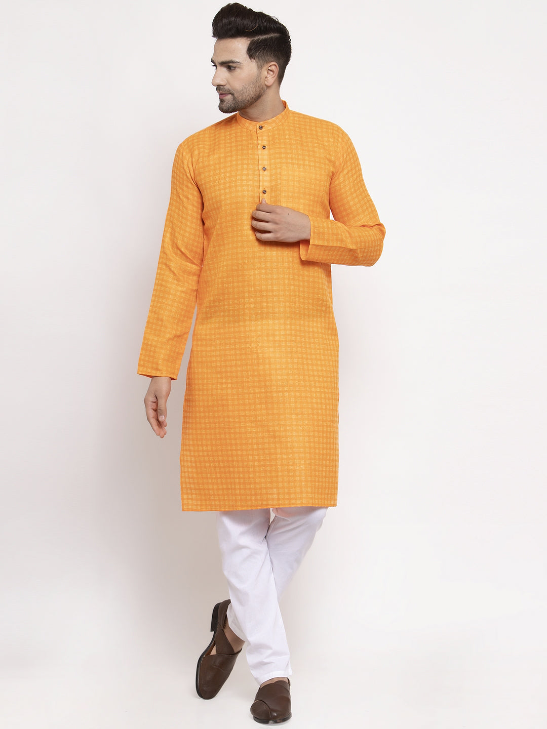 Jompers Men's Beautiful Yellow Woven Kurta Payjama Sets | Grocsy