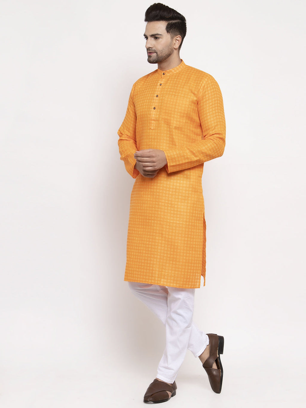 Jompers Men's Beautiful Yellow Woven Kurta Payjama Sets | Grocsy