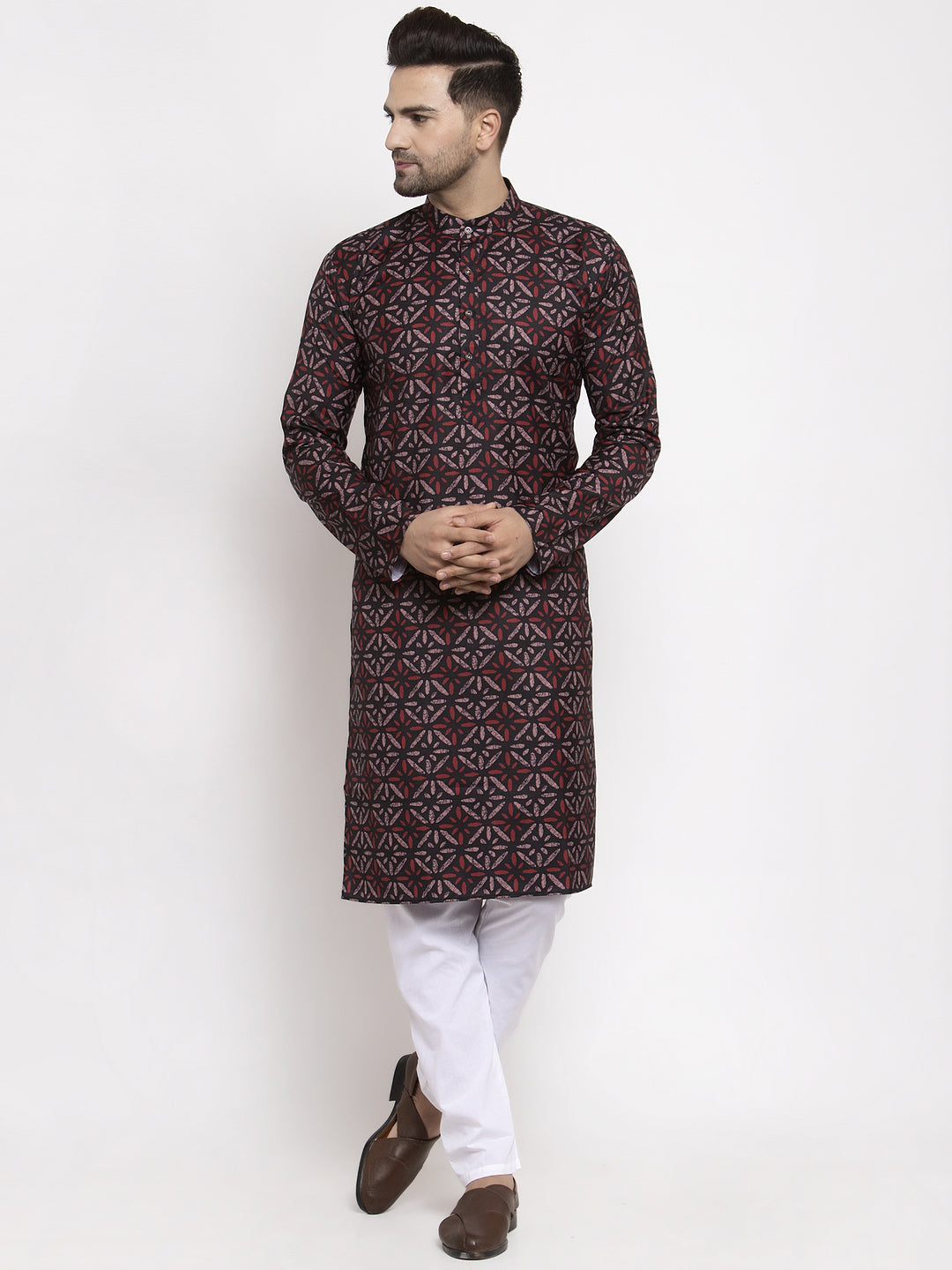 Jompers Men Brown Printed Kurta with Churidar | Grocsy