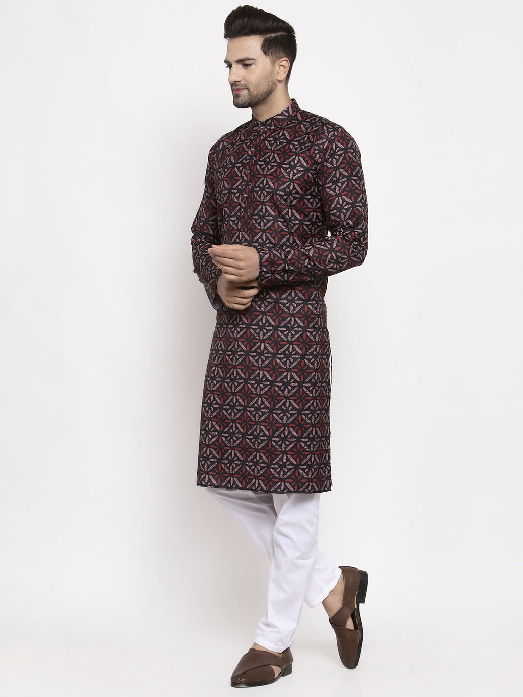 Jompers Men Brown Printed Kurta with Churidar | Grocsy
