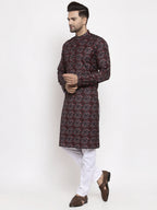 Jompers Men Brown Printed Kurta with Churidar | Grocsy
