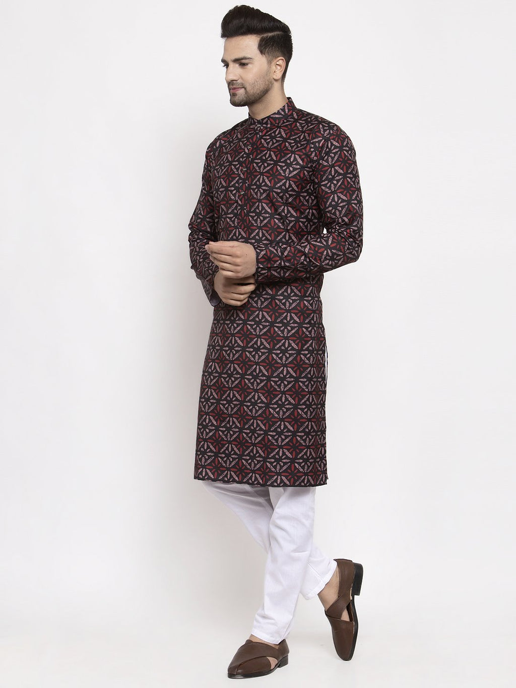 Jompers Men Brown Printed Kurta Only | Grocsy