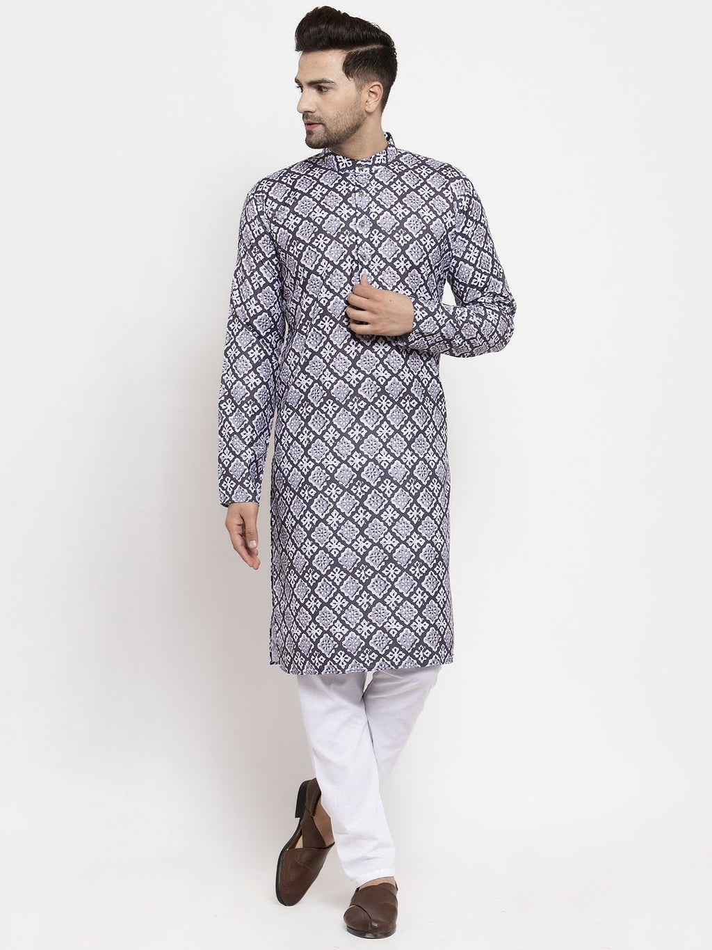 Jompers Men Blue & White Printed Kurta Only | Grocsy