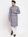 Jompers Men Blue & White Printed Kurta with Churidar | Grocsy