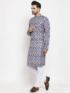 Jompers Men Blue & White Printed Kurta with Churidar | Grocsy