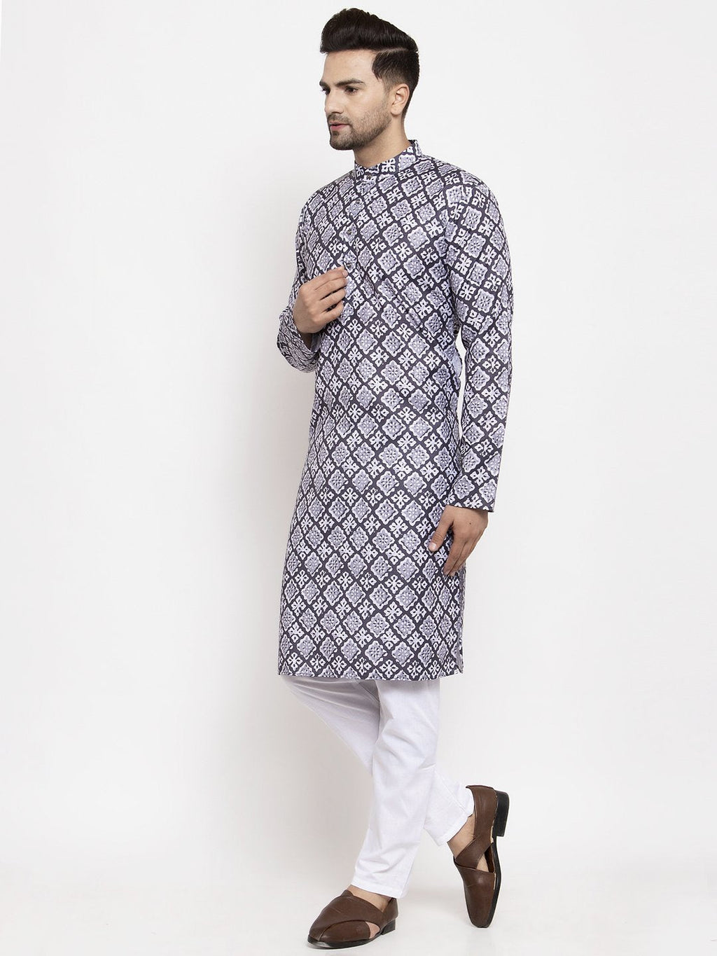 Jompers Men Blue & White Printed Kurta Only | Grocsy