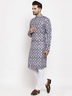 Jompers Men Blue & White Printed Kurta Only | Grocsy