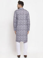 Jompers Men Blue & White Printed Kurta with Churidar | Grocsy