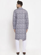 Jompers Men Blue & White Printed Kurta Only | Grocsy
