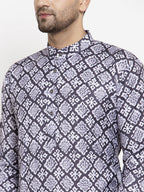 Jompers Men Blue & White Printed Kurta with Churidar | Grocsy