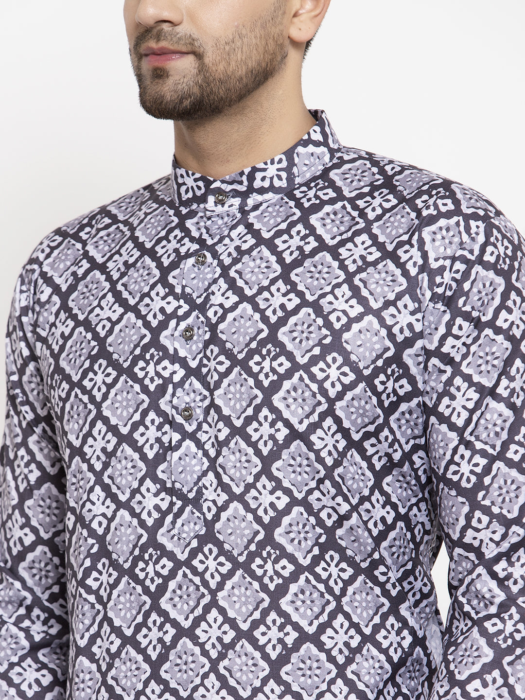 Jompers Men Blue & White Printed Kurta with Churidar | Grocsy