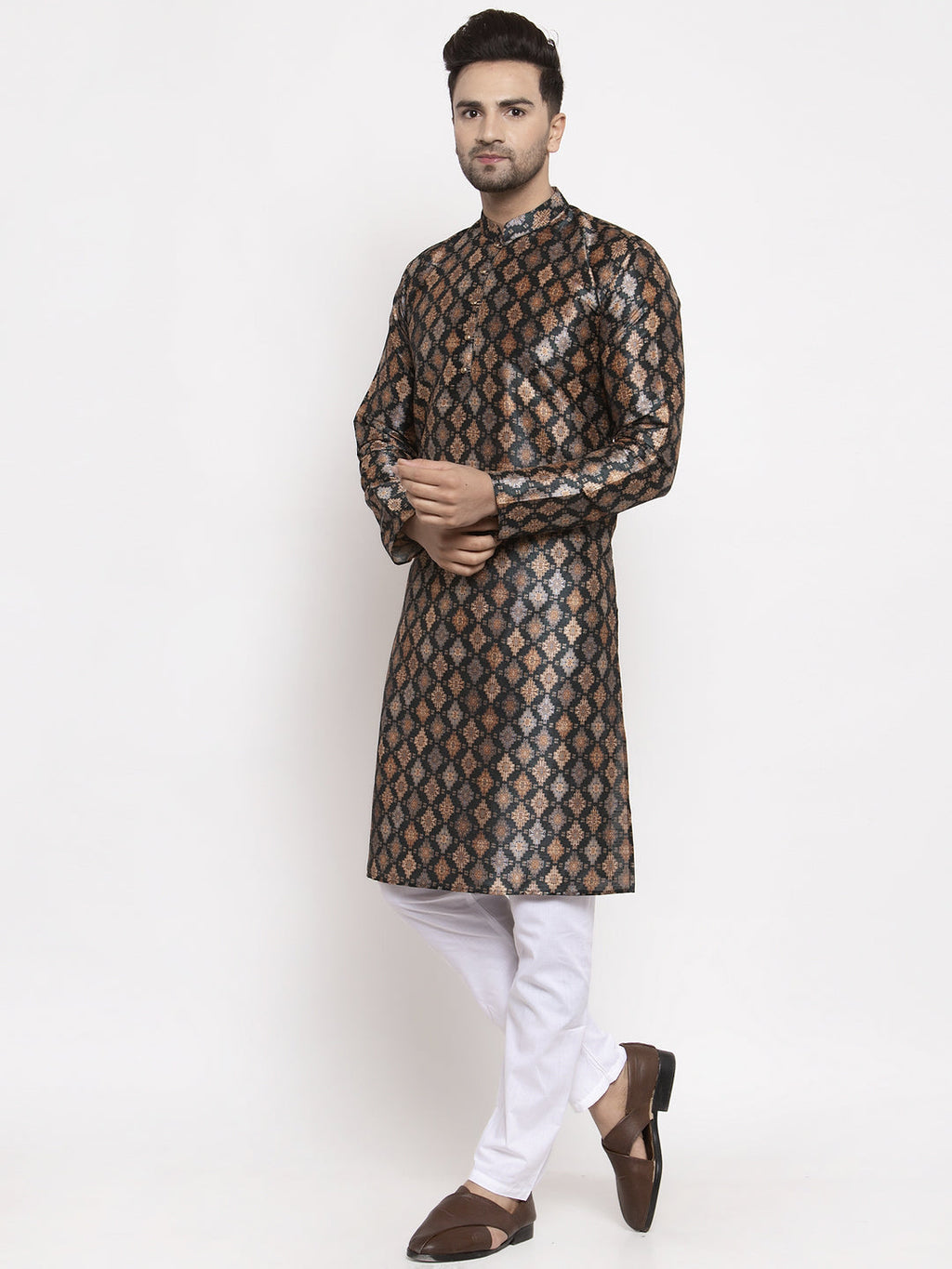 Jompers Men Black Printed Kurta with Pyjamas | Grocsy