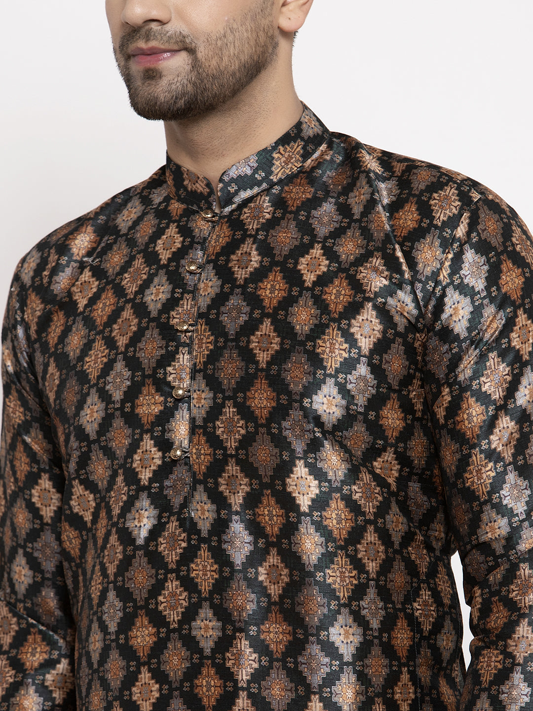 Jompers Men Black Printed Kurta with Pyjamas | Grocsy