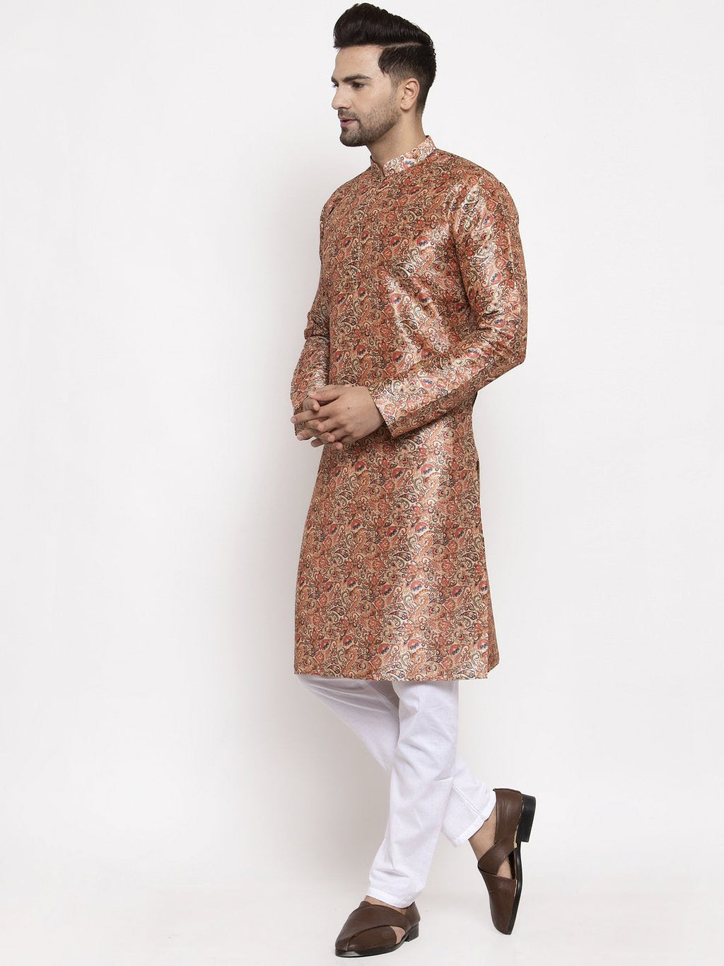 Jompers Men Golden Printed Kurta Only | Grocsy