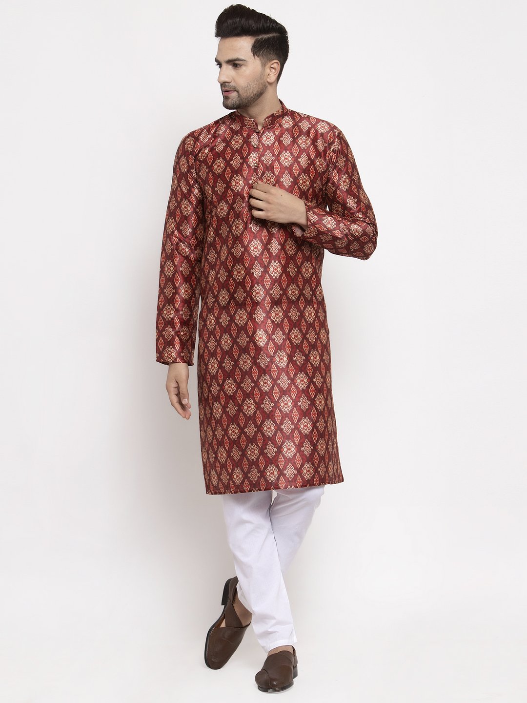 Jompers Men Maroon Printed Kurta Only | Grocsy