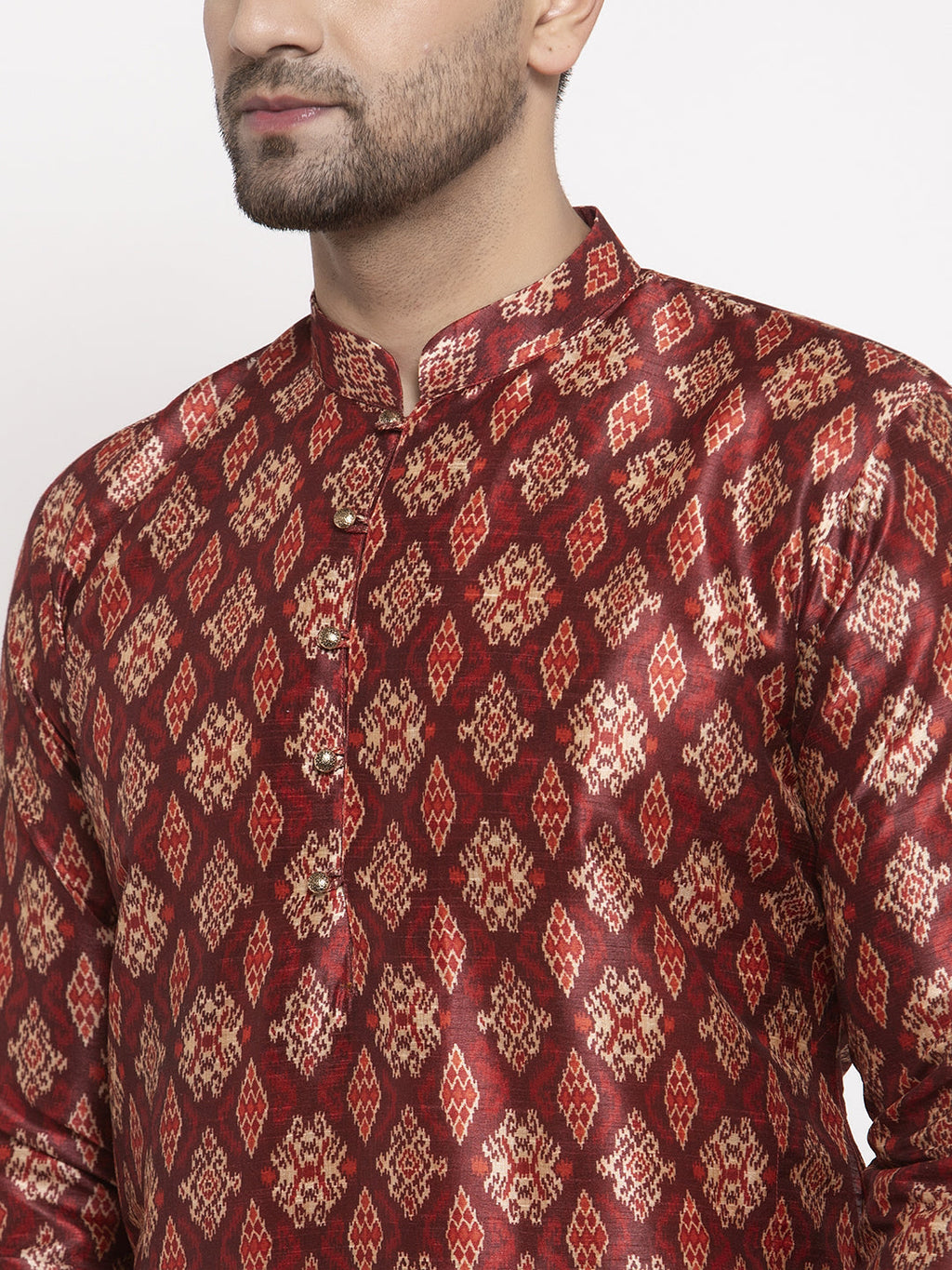 Jompers Men Maroon Printed Kurta with Pyjamas | Grocsy