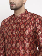 Jompers Men Maroon Printed Kurta with Pyjamas | Grocsy