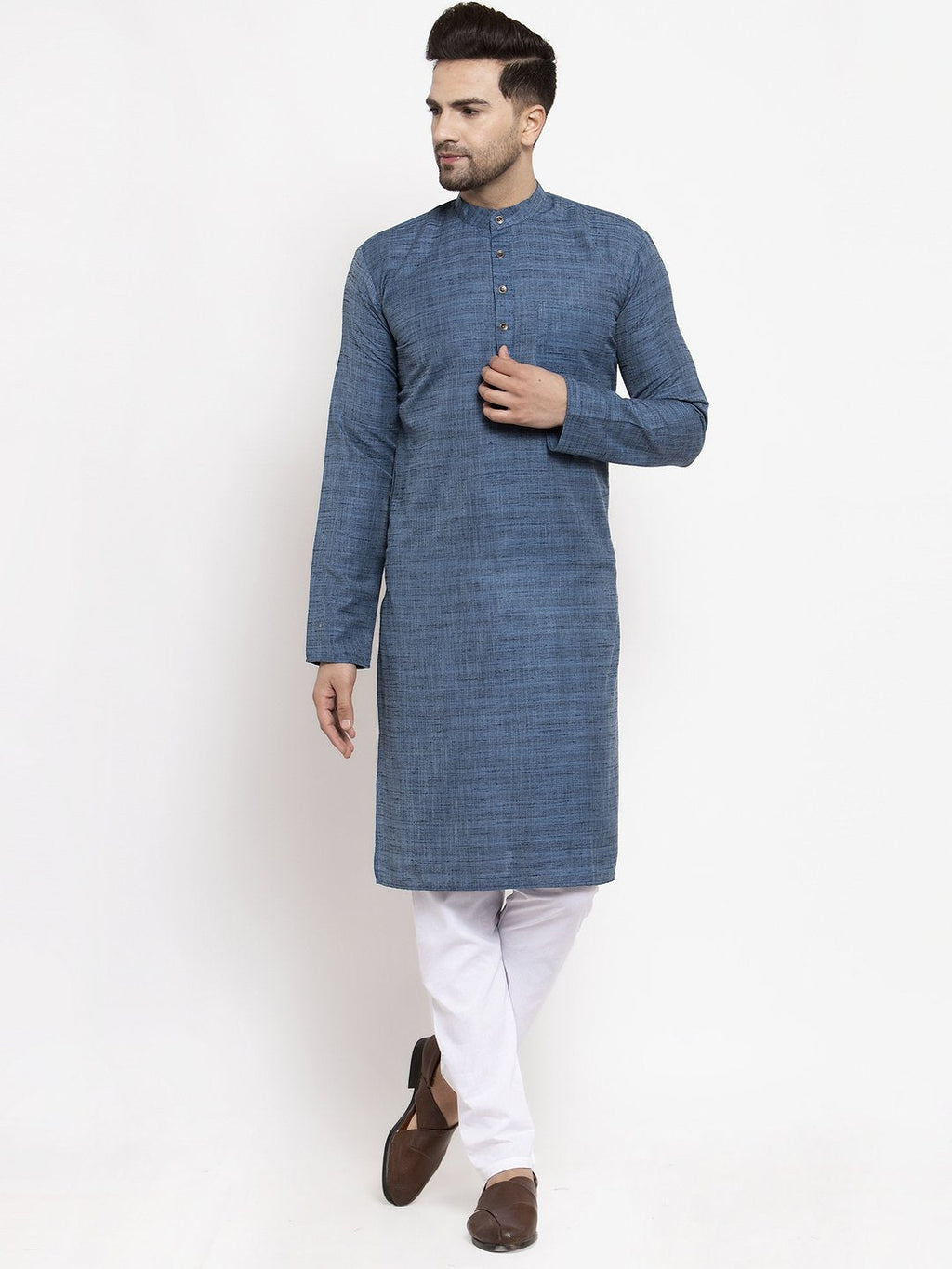Jompers Men's Blue Self Design Kurta Only | Grocsy