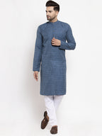 Jompers Men Blue Self Design Kurta with Pyjamas | Grocsy