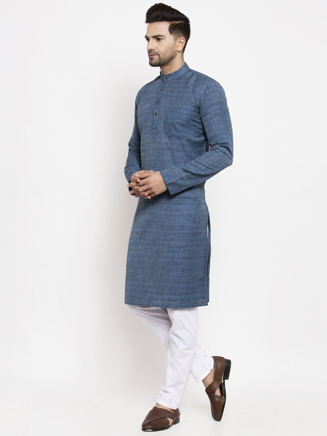 Jompers Men's Blue Self Design Kurta Only | Grocsy