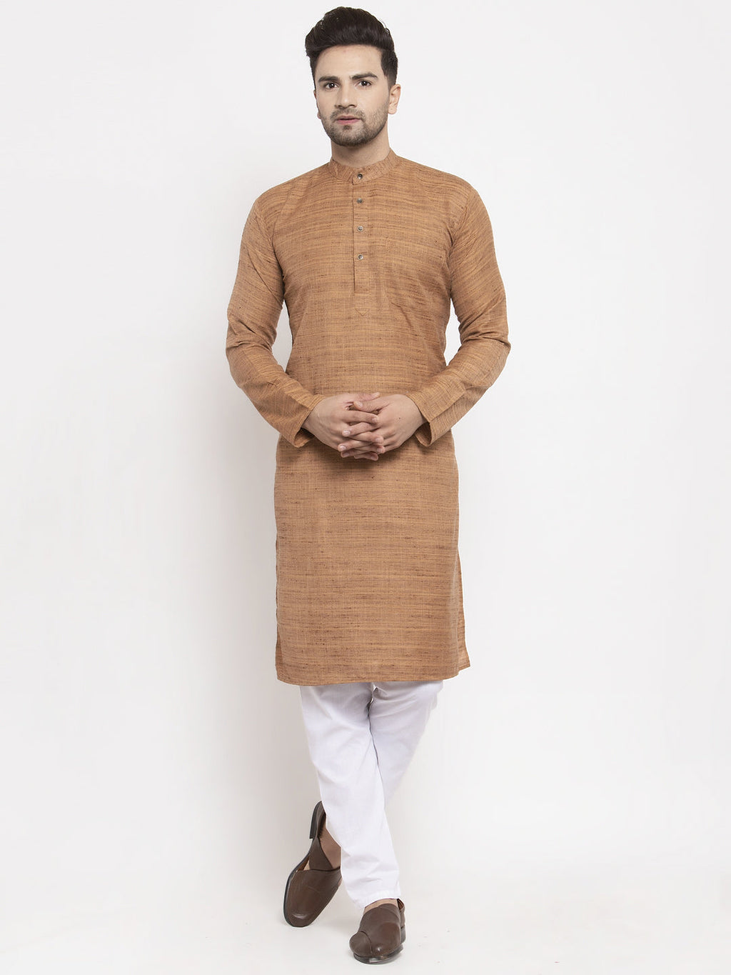 Jompers Men Brown Self Design Kurta with Pyjamas | Grocsy