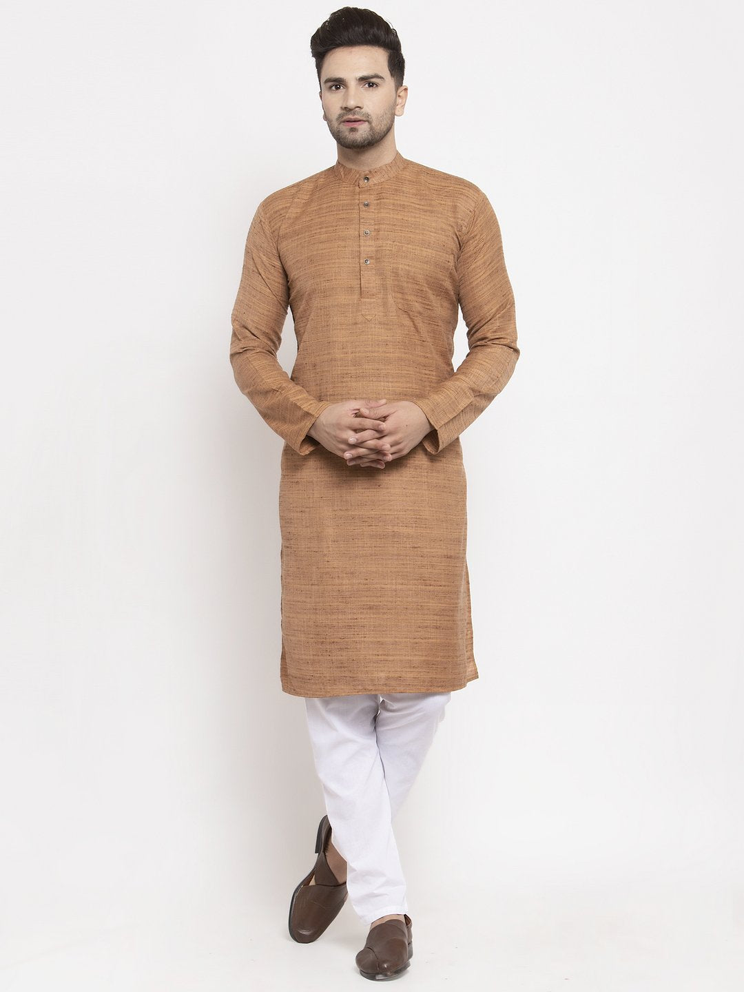 Jompers Men Brown Self Design Kurta Only | Grocsy