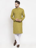 Jompers Men Green Self Design Kurta with Pyjamas | Grocsy