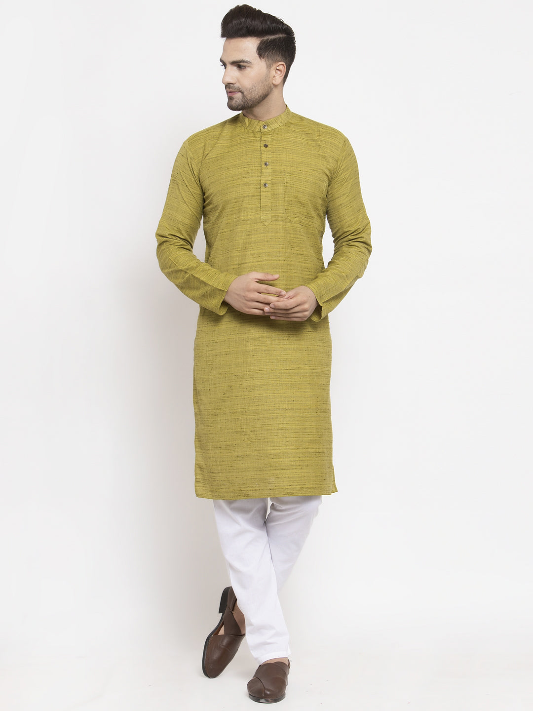 Jompers Men Green Self Design Kurta with Pyjamas | Grocsy